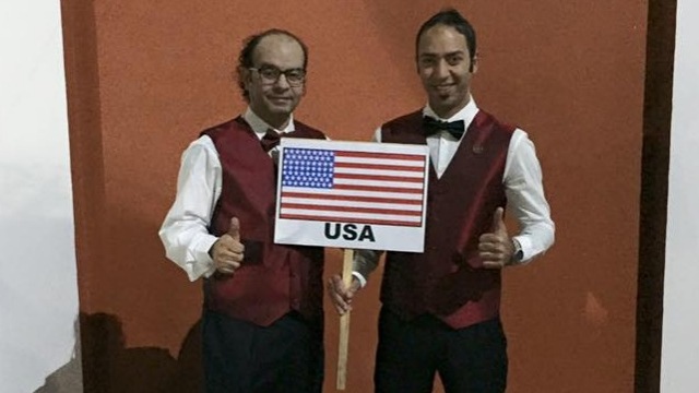 Ahmed Aly Elsayed (right) pictured with Rezk Atta at the opening ceremony of the 2015 IBSF World Snooker Championships -  IBSF