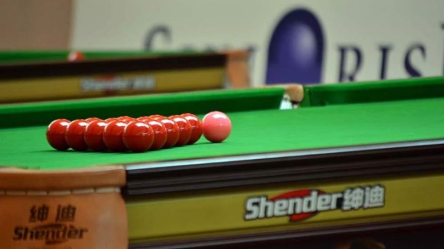 A view of one of the eighteen Shender Golden Prince Snooker Tournament tables in the playing arena, as used in all IBSF Championships since 2011 -  IBSF