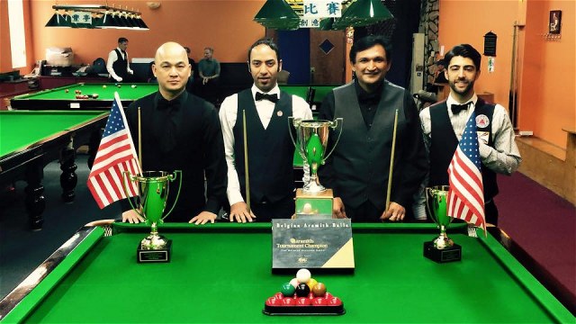 The 2015 United States National Snooker Championship semifinalists (from left to right): Raymond Fung, Ahmed Aly Elsayed, Ajeya Prabhakar and Sargon Isaac - Photo  SnookerUSA.com