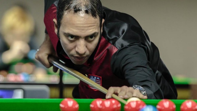Ahmed Aly Elsayed pictured during his match against Alexander Ursenbacher -  Qatar Billiards & Snooker Federation