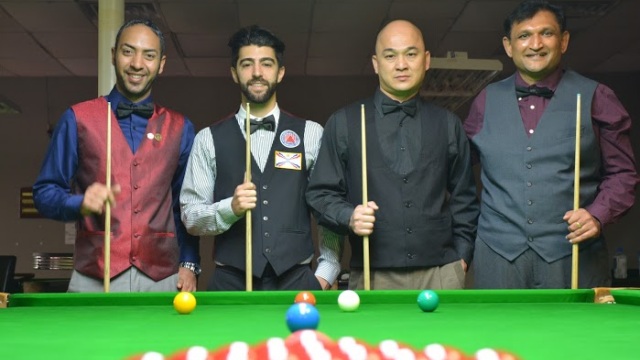 The 2016 United States National Snooker Championship semifinalists pictured before the start of play (from left to right: Ahmed Aly Elsayed, Sargon Isaac, Raymond Fung & Ajeya Prabhakar) - Photo  SnookerUSA.com