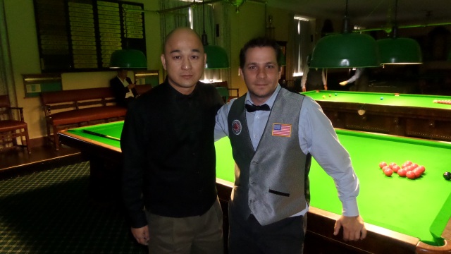 Raymond Fung and Laszlo Kovacs pictured just before their quartfinal got underway - Photo  SnookerUSA.com
